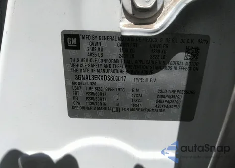 2013 Chevrolet Captiva Lt из США, поврежденный, VIN 3GNAL3EKXDS603017